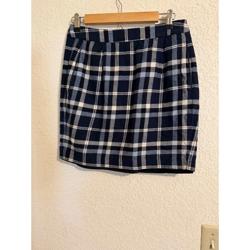 Tommy Hilfiger Womens Navy Blue Plaid Cotton Mini Skirt Size 4 Lined Preppy